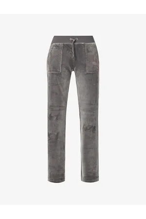 Juicy Couture Logo-embroidered Straight-leg High-rise Velour Trousers
