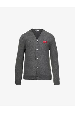 Comme des Garçons Logo-embroidered V-neck Wool Cardigan