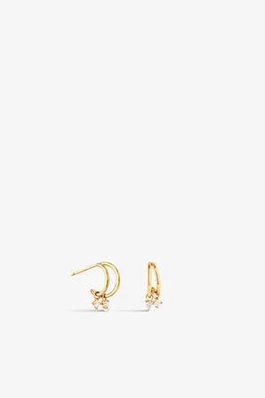 Astrid & Miyu Celestial 18ct Yellow -plated Recycled Sterling-silver and Cubic Zirconia Huggie Hoop Earrings