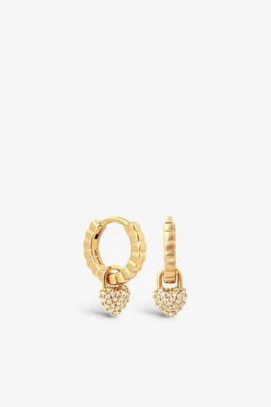 Astrid & Miyu Heart-charm 18ct Yellow Gold-plated Sterling-silver and Cubic Zirconia Huggie Earrings