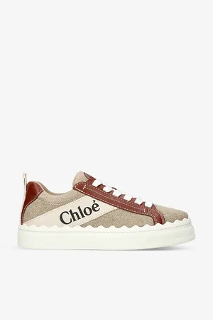 Chloé Lauren Logo-embellished Linen and Leather Trainers