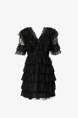 By Malina Sky Lace-embellished Tiered Woven Mini Dress