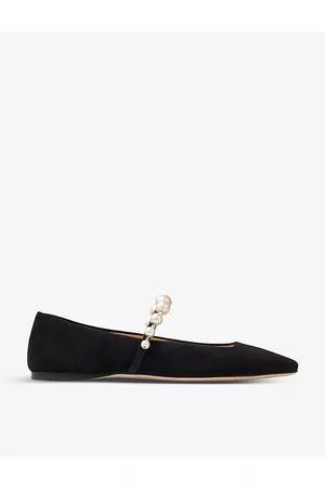 Jimmy Choo Ade Pearl and Crystal-embellished Suede Ballet Flats