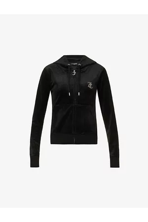 Juicy Couture Rhinestone-embellished Ribbed-trim Velour Hoody
