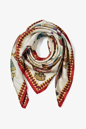 ASPINAL OF LONDON Hot Air Balloon Graphic-print Silk Scarf
