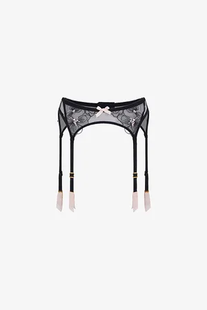Agent Provocateur Sequin-embellished High-rise Floral-lace Tulle Suspenders
