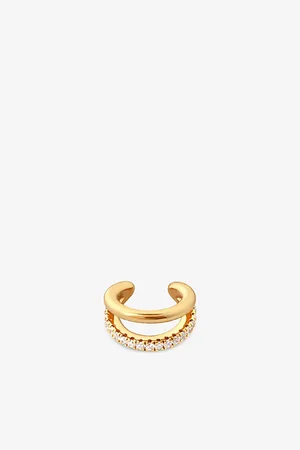 Astrid & Miyu Double-band Mini 18ct Yellow Gold-plated Sterling-silver Single Ear Cuff