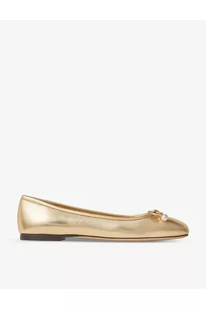 Jimmy Choo Elme Bow-embellished Metallic-leather Ballet Flats