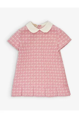 Gucci Monogram-pattern Peter-pan Collar Cotton-blend Mini Dress 12-36 Months