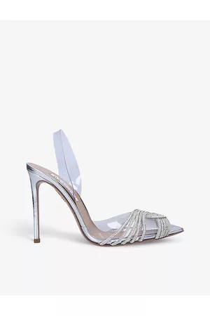 Aquazzura Gatsby Crystal-embellished Leather and Pvc Slingback Courts