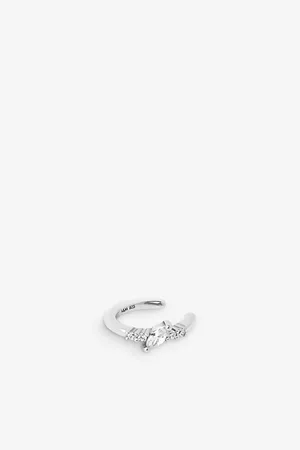 Astrid & Miyu Navette Round Recycled Sterling- and Cubic Zirconia Single Ear Cuff