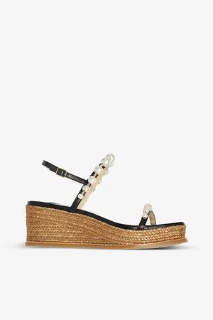 Jimmy Choo Amatuus 60 Faux Pearl-embellished Leather Wedge Sandals