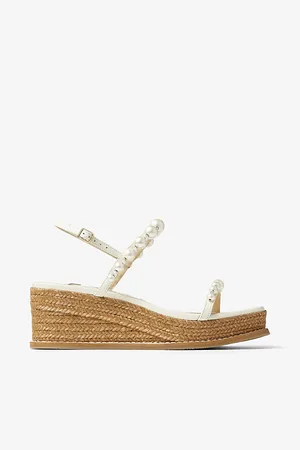 Jimmy Choo Amatuus 60 Faux Pearl-embellished Leather Wedge Sandals