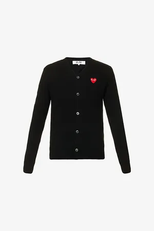 Comme des Garçons Logo-embroidered V-neck Wool Cardigan