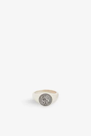 Serge DeNimes St Christopher-embossed Oxidised-finish Sterling- Ring