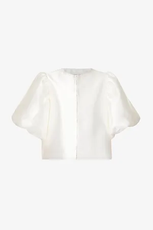By Malina Cleo Round-neck Puff-shoulder Woven Blouse