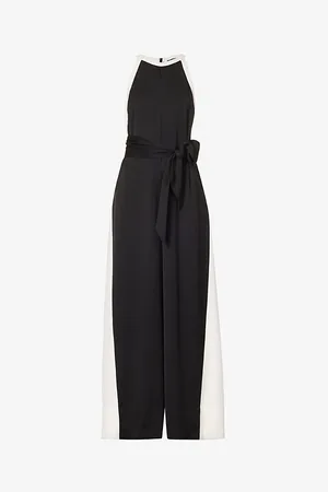 ME AND EM Halterneck Wide-leg Recycled-polyester Jumpsuit