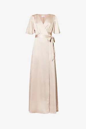 Six Stories V-neck Flutter-sleeve Satin Maxi Dress
