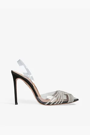 Aquazzura Gatsby Crystal-embellished Leather and Pvc Slingback Courts