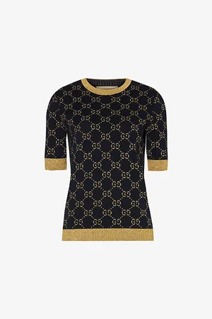 Gucci Monogram-pattern Ribbed-trim Cotton-blend Knitted Top