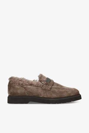 Brunello Cucinelli Monili Glitter-embellished Suede Loafers