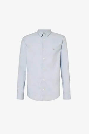 Emporio Armani Brand-embroidered Pleated-cuff Regular-fit Stretch Cotton-blend Shirt