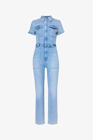 GOOD AMERICAN Fit for Success Faded-wash Stretch-denim Jumpsuit