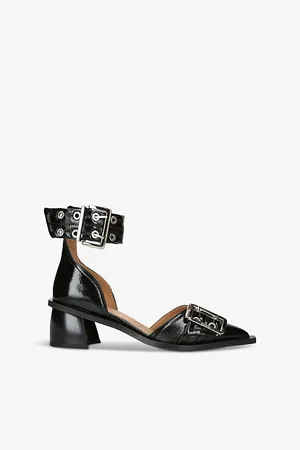 Ganni Buckle-embellished Pointed-toe Patent Heeled Pumps