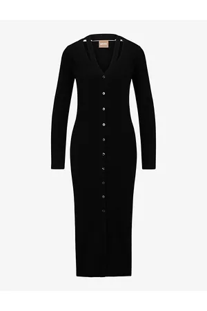 HUGO BOSS V-neck Button-front Knitted Midi Dress