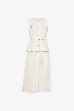Self-Portrait Sequin-embellished Pleated-hem Woven Midi Dress