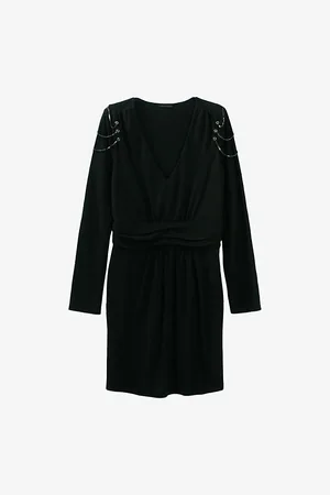 IKKS Chain-embellishment V-neck Woven Mini Dress