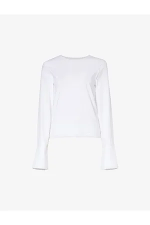 ME AND EM Buttoned-cuff Round-neck Cotton Top