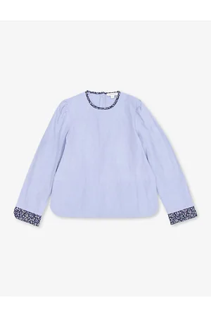 Caramel Osprey Floral-trim Long-sleeve Cotton Blouse 3-12 Years