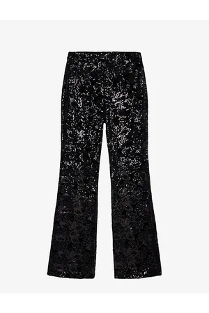The Kooples High-rise Sequin-embroidered Stretch-velvet Trousers