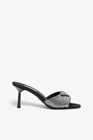 Prada Crystal-embellished Satin and Leather Heeled Sandals