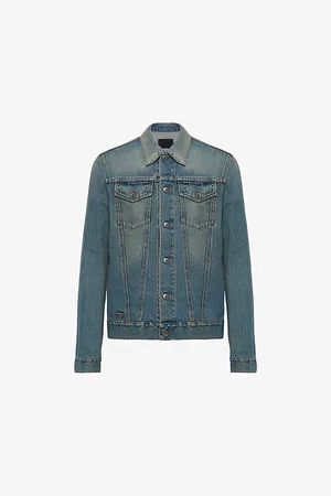 Prada Brand-plaque Faded-wash Denim Jacket