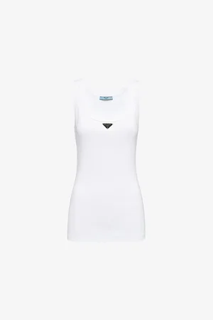 Prada Ribbed Scoop-neck Cotton Top