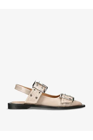 Ganni Buckle-embellished Slingback Leather Ballet Flats