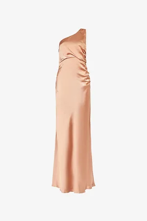 Six Stories One-shoulder Ruched Satin Maxi Dress