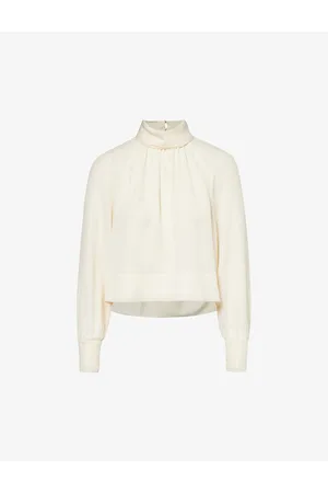 ME AND EM High-neck Shirred-sleeve Silk Blouse
