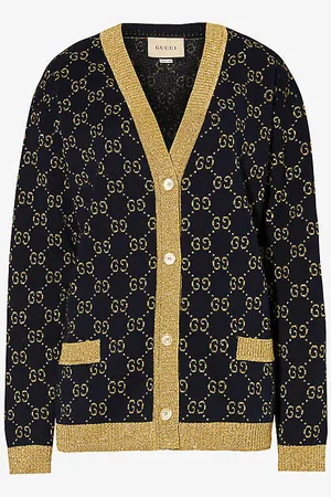 Gucci Monogram-pattern Ribbed-trim Cotton-blend Knitted Cardigan