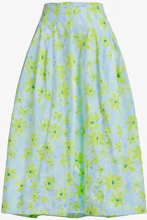 Marni Floral-print Flared-hem Cotton Midi Skirt