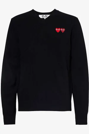 Comme des Garçons Heart-appliqué V-neck Wool-knit Jumper