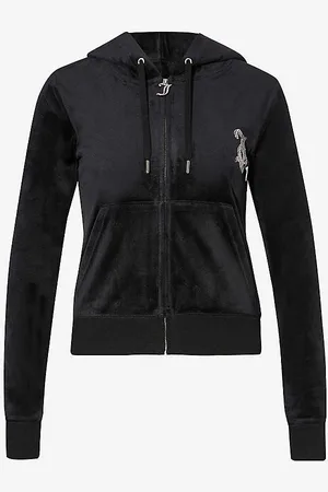 Juicy Couture Rhinestone-embellished Ribbed-trim Velour Hoody