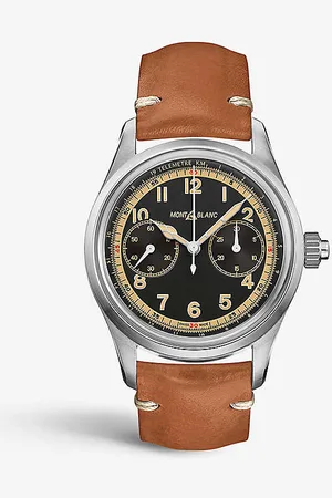 Montblanc Mb125581 1858 Monopusher Chronograph Stainless Steel and Leather Watch