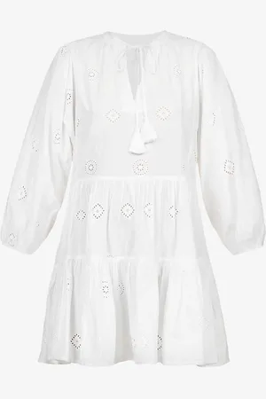Seafolly Embroidered Puff-sleeves Cotton Mini Dress