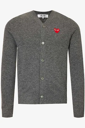 Comme des Garçons Logo-embroidered V-neck Wool Cardigan