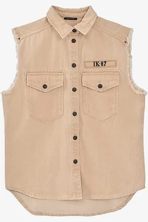 IKKS Sleeveless Logo-print Denim Shirt