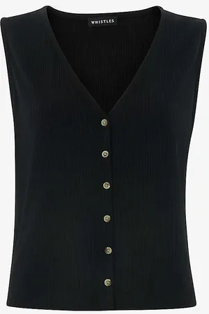 Whistles Ribbed Buttoned V-neck Stretch-woven Vest