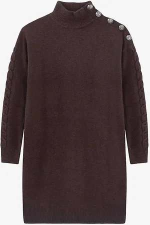 IKKS Button-embellished High-neck Wool-knit Midi Dress